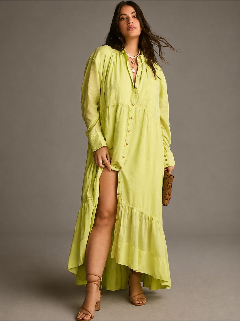 Anthropologie Pilcro | Tiered V Neck Button-Front Shirt Maxi Dress ~ Large
